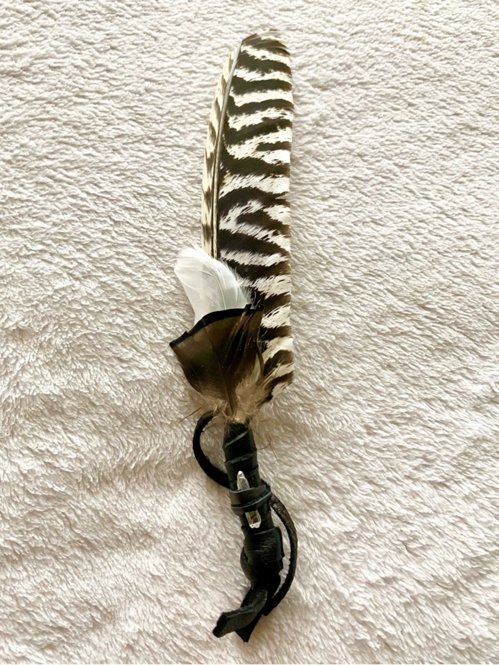 Handmade Black and White Striped Feather smudging feather